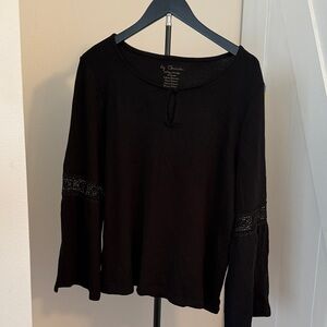 Chico's Black Long-Sleeve Top with Crochet Sleeve Trim